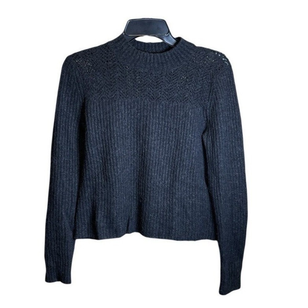 Club Monaco Sweater Womens Medium Grey Excellent Alpaca‎ Wool Ribbed Pointelle